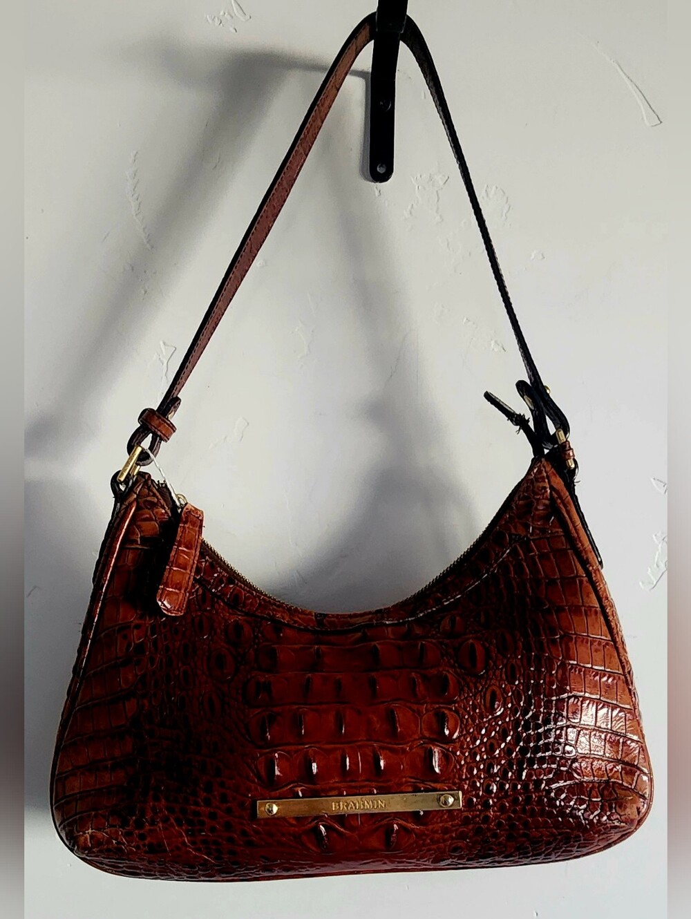 Brahmin Chestnut Croc-Embossed Shoulder Bag